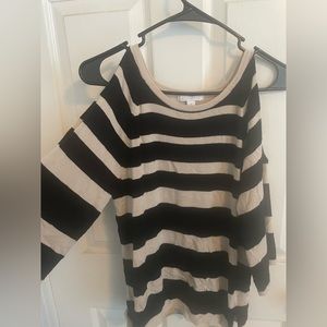 Roz & Ali Cream Black Striped Wide Sleeve Sweater